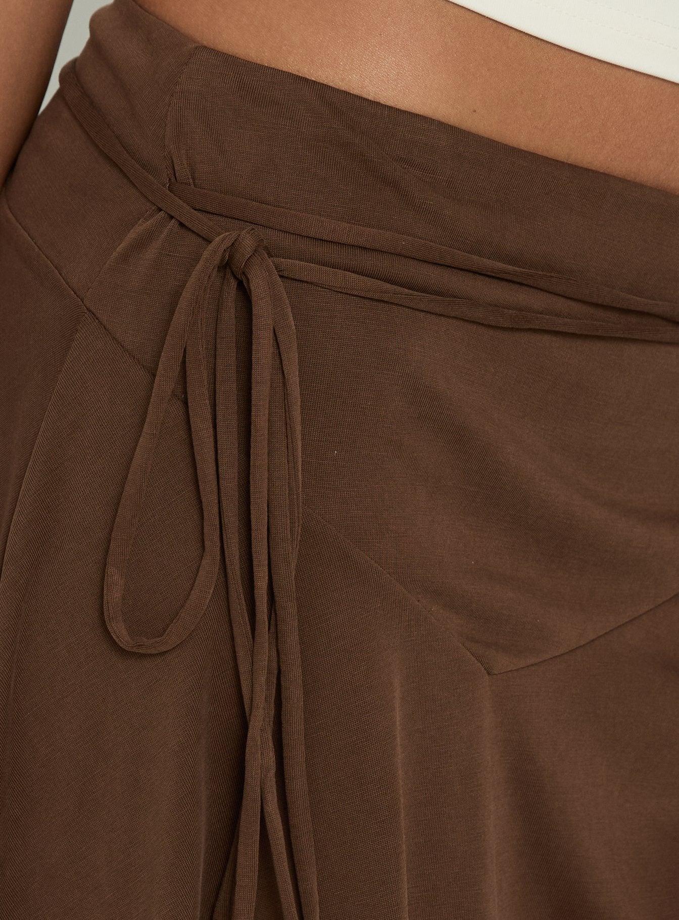 Joaney Tie Side Jersey Mini Skirt Chocolate