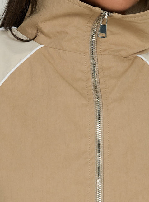 Mistro Funnel Neck Windbreaker Jacket Beige
