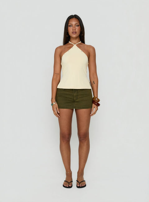 Eiva Arrowneck Button Detail Top Lemon