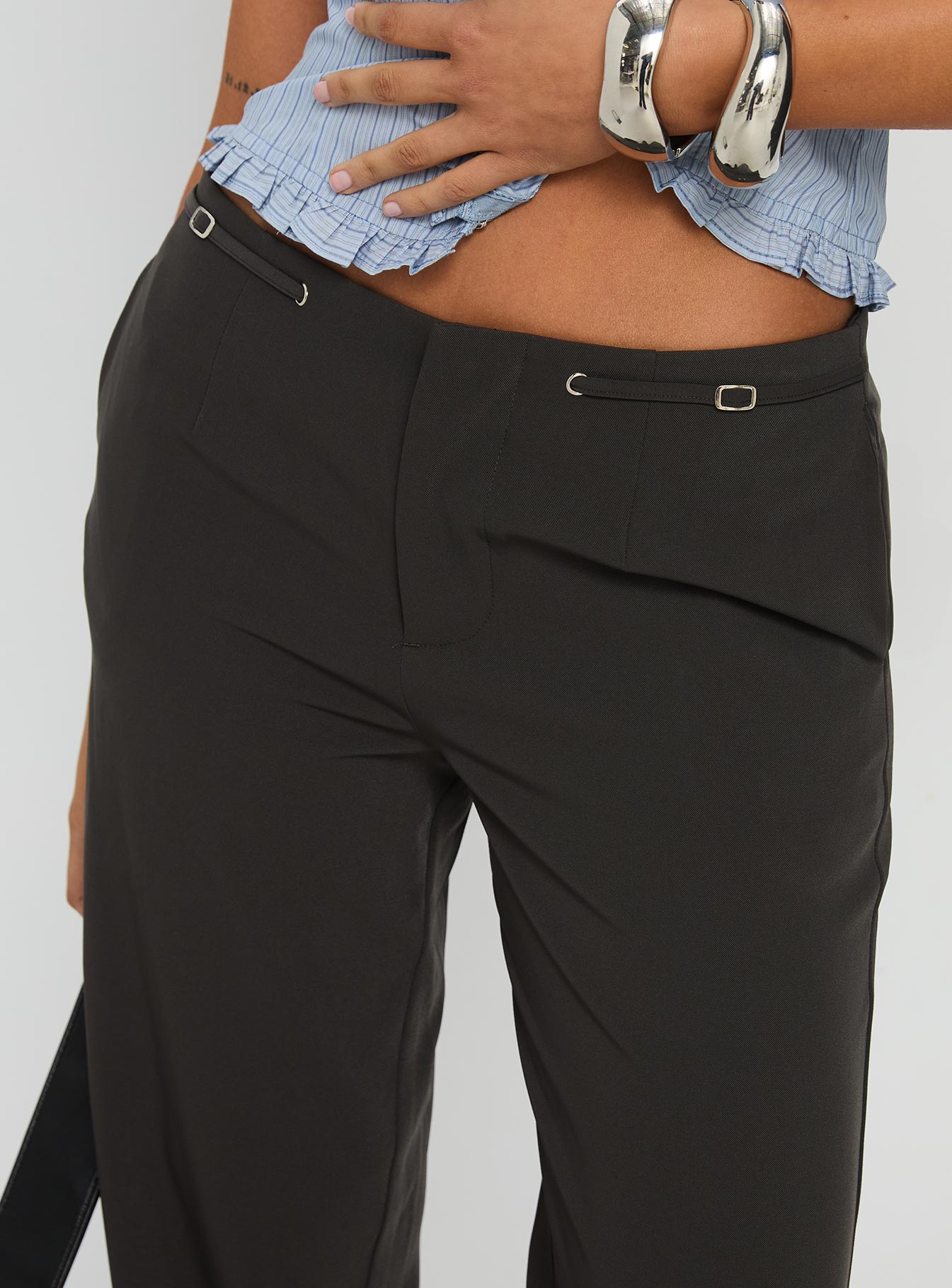 Zayvian Buckle Detail Pants Charcoal
