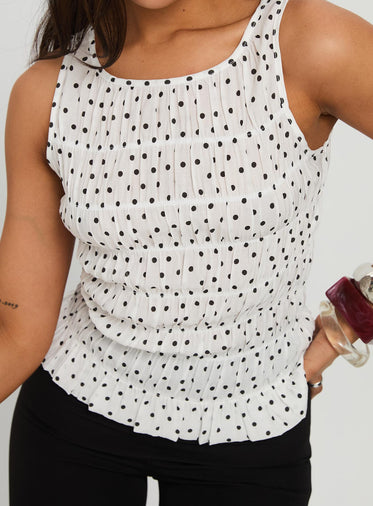 Marleene Shirred Top White Polka