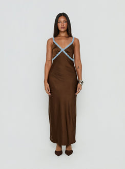Carletta Lace Contrast Maxi Dress Brown / Blue