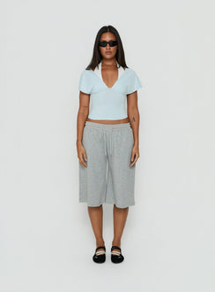 Beea Layered Halter Short Sleeve Top Blue / White