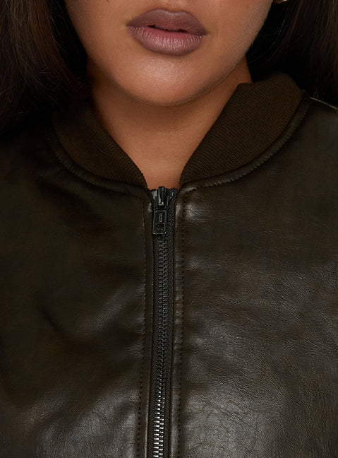 Mastery PU Bomber Jacket Washed Brown