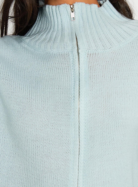 Show Off Zip Through Knit Sweater Blue