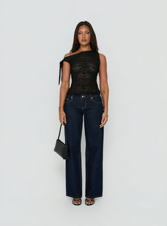 Eyla Sheer One Shoulder Top Black