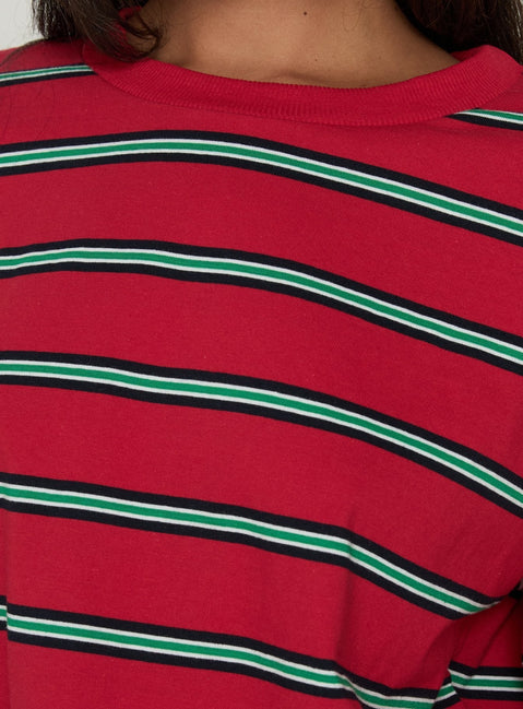 Settle Down Short Sleeve Top Red Stripe