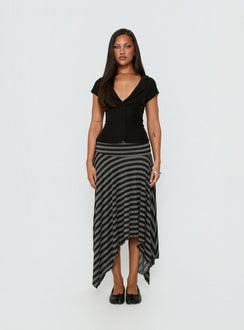 Alevia Asymmetrical Midi Skirt Black / Grey Stripe
