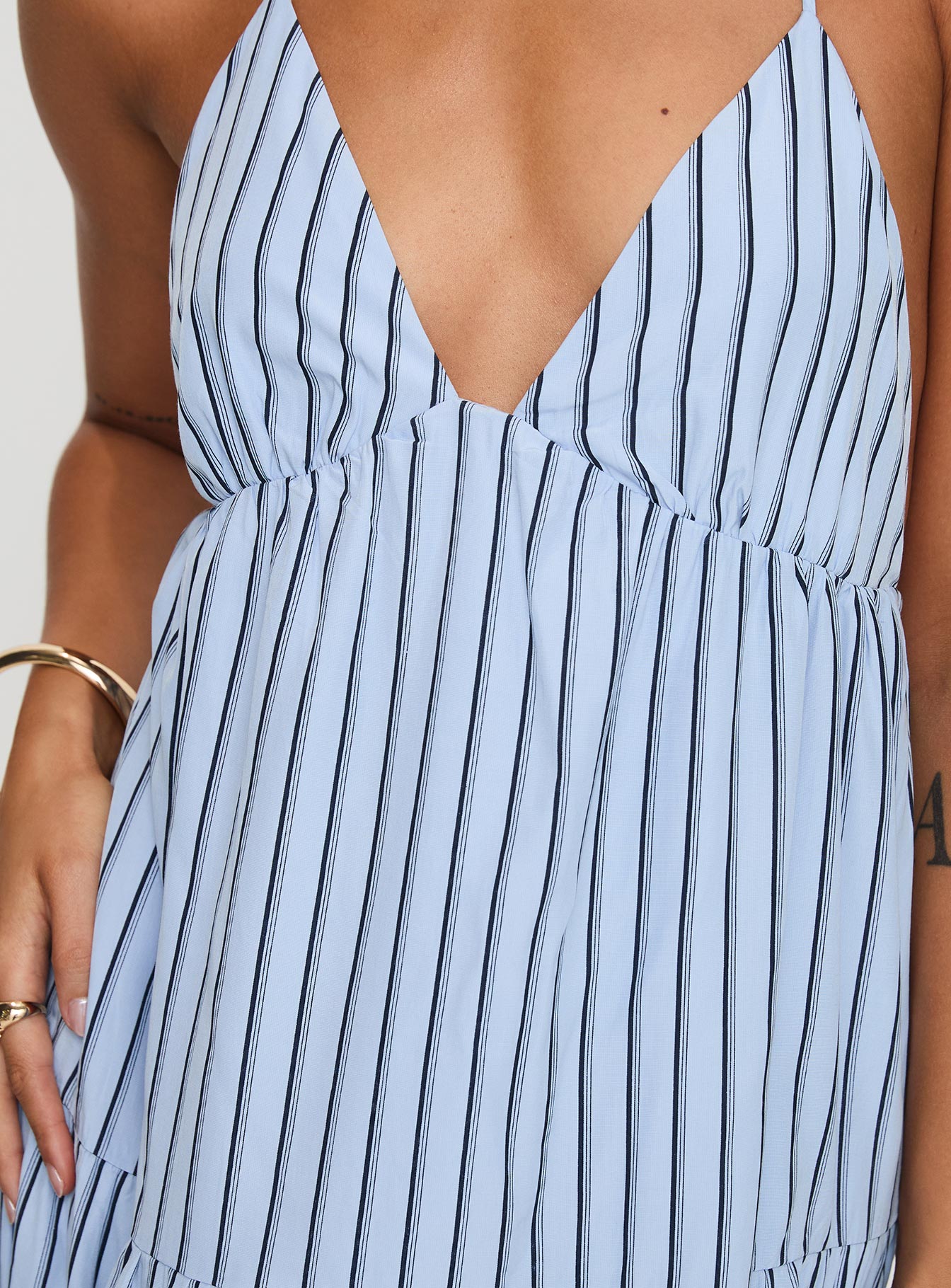 Mazzey Halter Maxi Dress Blue Stripe