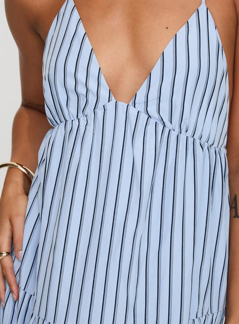 Mazzey Halter Maxi Dress Blue Stripe