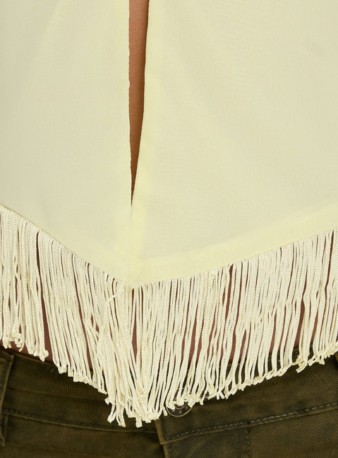 Junaya Arrowneck Fringe Detail Top Lemon