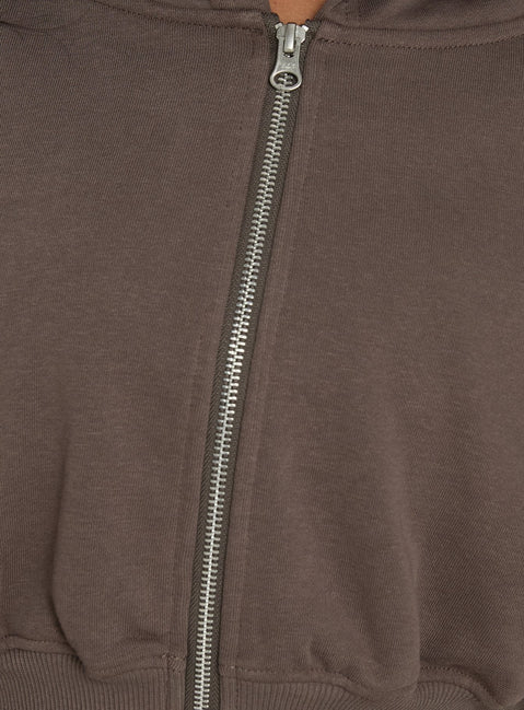 Lanna Fleece Zip Through Cropped Hoodie Grey