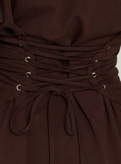Enzia Raglan Lace Up Mini Dress Brown