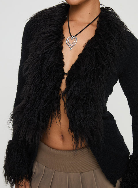 back view of model wearing Princess Polly Sistine Cardigan Black Longline Jumpers 