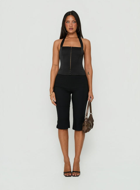 Gabriela Satin Halter Corset Top Black