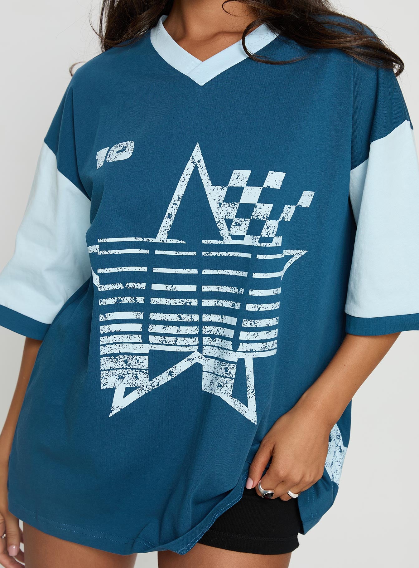 Nachell Short Sleeve Moto Top Blue