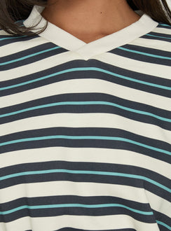 Opollo V Neck Jumper Blue Multi Stripe
