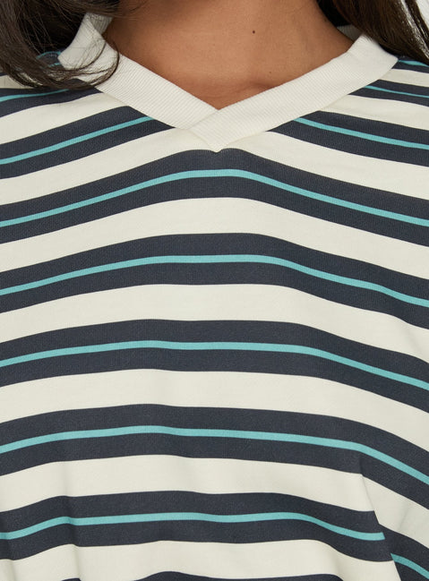 Opollo V Neck Jumper Blue Multi Stripe