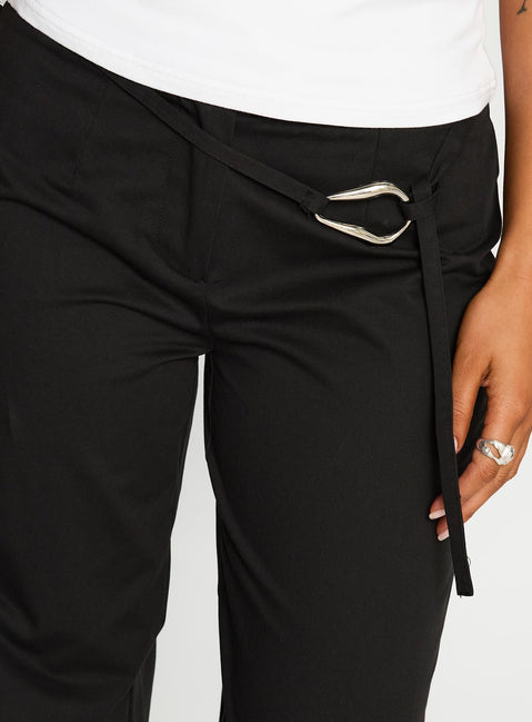 back view of model wearing Princess Polly Lucetta Wide Leg Pant Black Low Rise Pants 