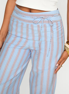 back view of model wearing Princess Polly Rush Hours Pants Blue Multi High Waisted Pants 