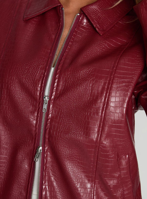 Friday Night Faux Leather Jacket Red