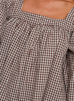 Lilibet Long Sleeve Mini Dress Brown Check