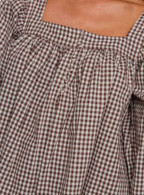 Lilibet Long Sleeve Mini Dress Brown Check