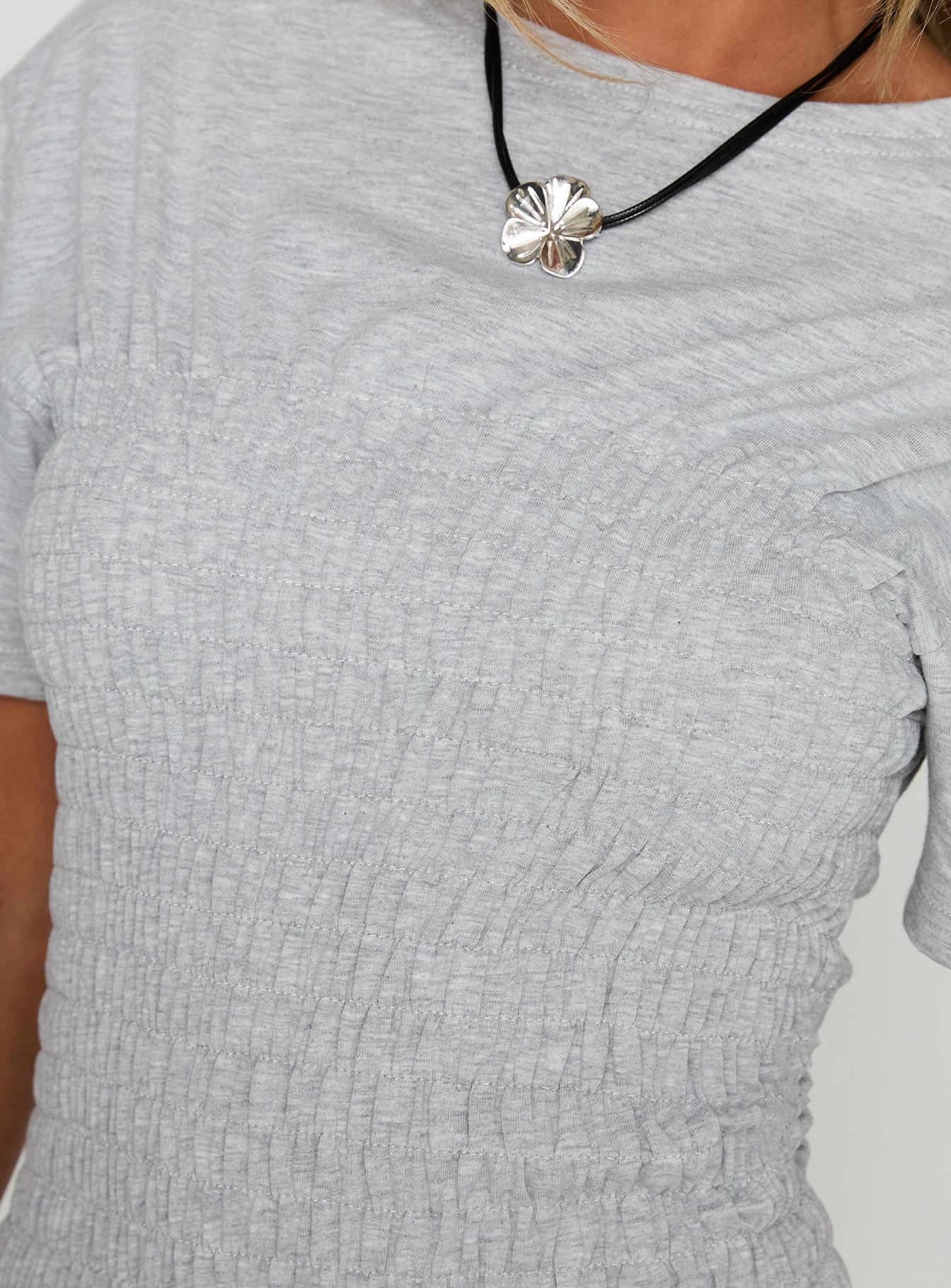 product Princess Polly Maybe Tomorrow Ruched Top Grey Half Sleeves Crew Neck 