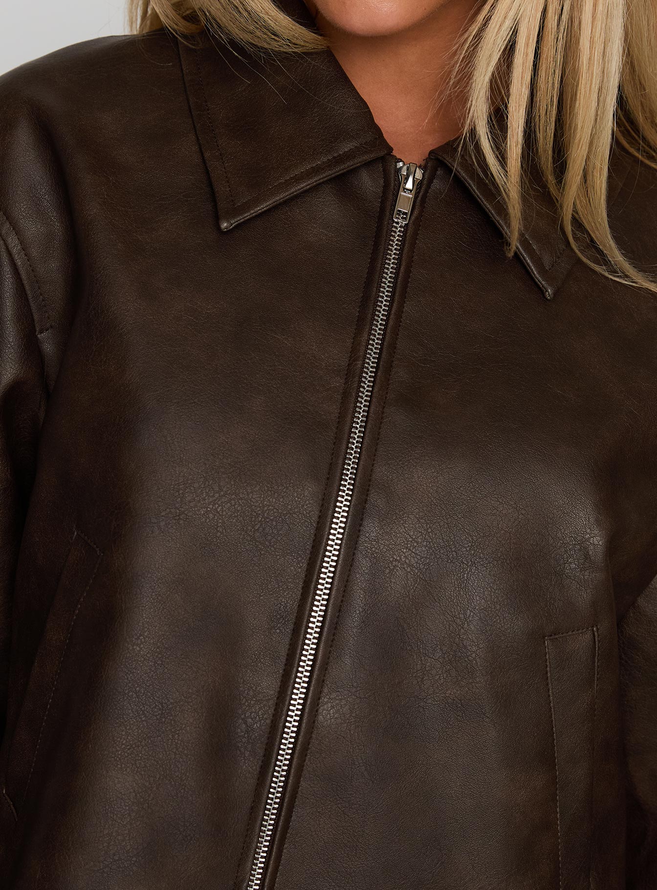 Brydon Faux Leather Jacket Brown