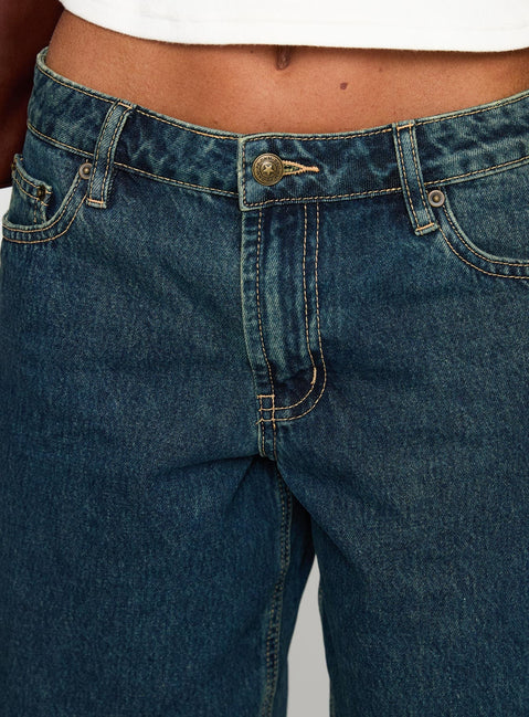 product Princess Polly Cult Classic Longline Denim Shorts Vintage Wash Low Rise Shorts 