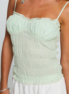 back view of model wearing Princess Polly Money Maker Ruched Cami Top Aqua Sleeveless Sweetheart 