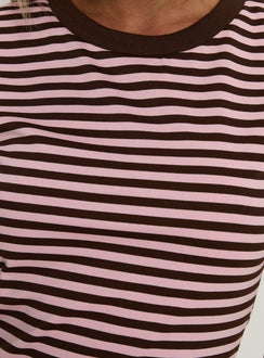 Settle Down Short Sleeve Mini Dress Pink / Brown Stripe