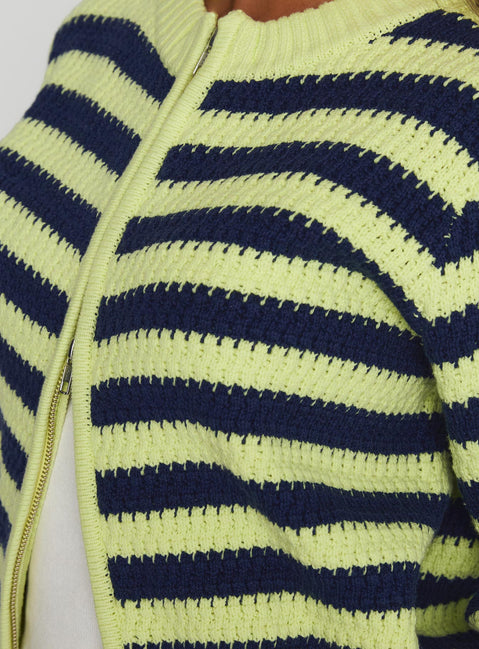 Best Time Knit Cardigan Green Stripe