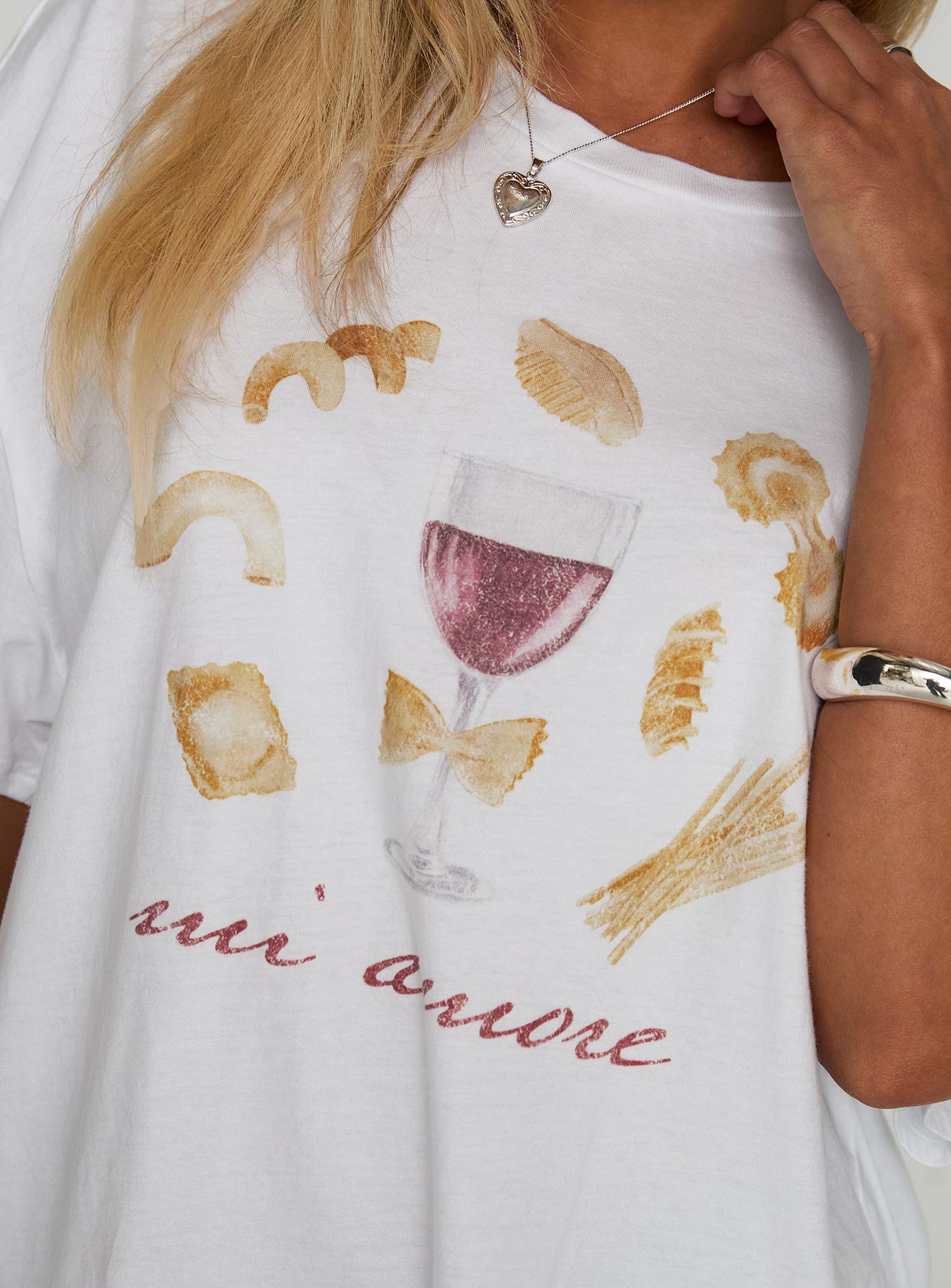 Mi Amore Pasta Oversized Tee White
