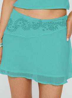 Pappilion Asymmetrical Mini Skirt Aqua Mini Skirts 