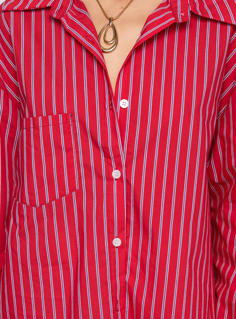 product Princess Polly Kodhi Oversized Long Sleeve Top Red Stripe Full Sleeves V-Neck 