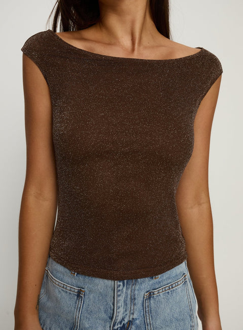 Cheirosa Off Shoulder Top Brown Shimmer