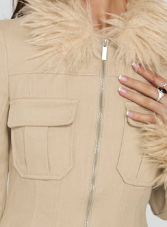 Nindie Faux Fur Contrast Jacket Tan