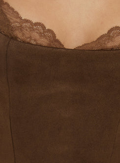 Renaissance Corset Lace Top Brown Suede
