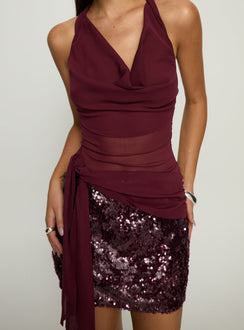 Lustie Halter Sequin Mini Dress Cherry