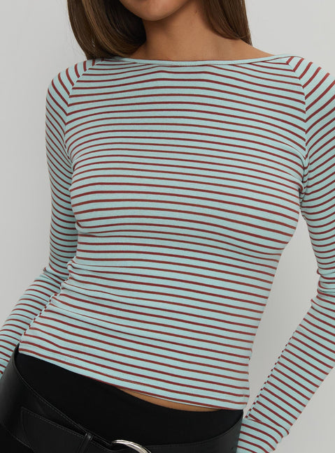 Rixie Long Sleeve Top Blue / Brown Stripe