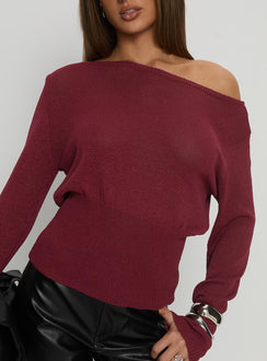 Durian Asymmetric Knit Sweater Burgundy