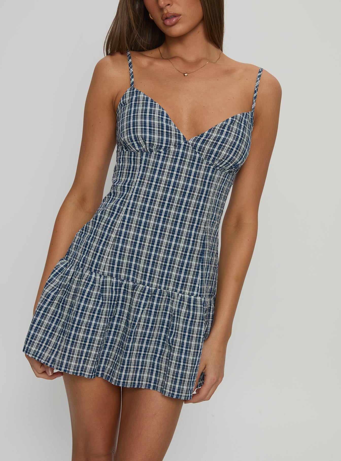 Jessamae Drop Waist Playsuit Blue Check