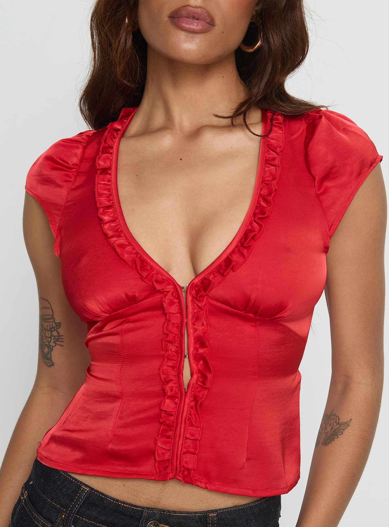 Tatianna Frill Blouse Top Red