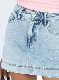 back view of model wearing Princess Polly Heuston Skort Denim High Waisted Shorts 