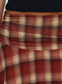 Evanescence Asymmetrical Midi Skirt Brown Check