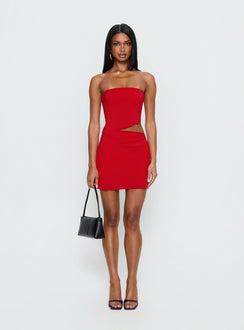 Jasira Strapless Drape Mini Dress Bold Red