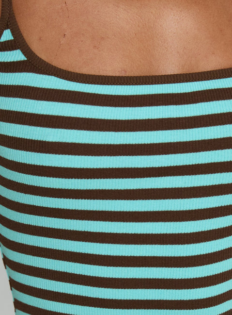 Rydar Scoop Mini Dress Blue / Chocolate Stripe