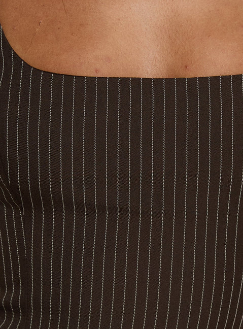 Party Invitations Tailored Top Brown Pinstripe