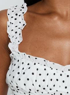 Honey Haze Micro Frill Crop Top White Polka